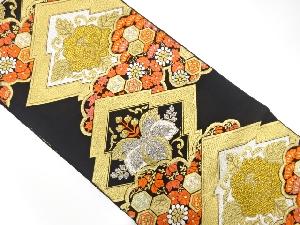 アンティーク　松皮菱に牡丹・桐模様織り出し袋帯（着用可）